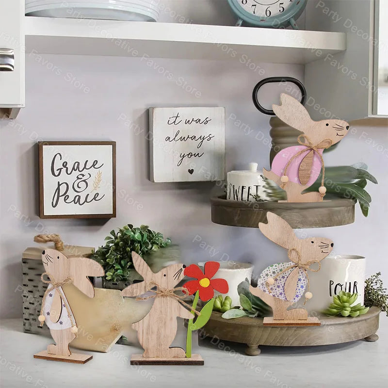 Bájos nyuszi fa figura – tavaszi, húsvéti dekoráció